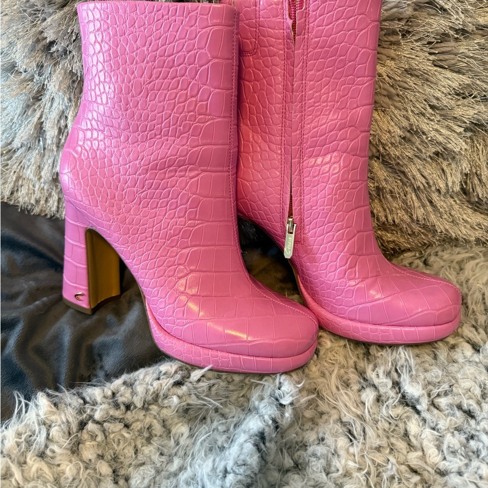 Circus NY Pink Croc-Embossed Ankle Boots